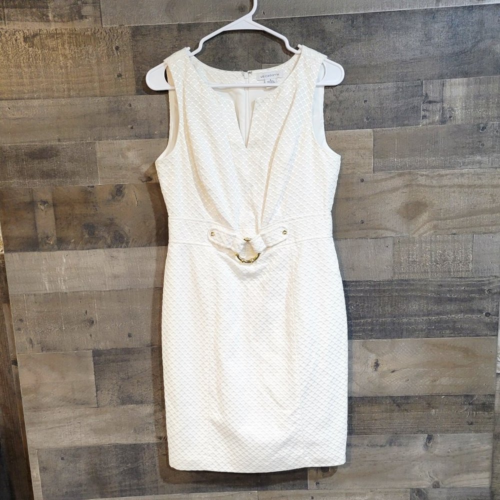 Liz Claiborne White Sleeveless Dress with Gold Hardware - Size 8
